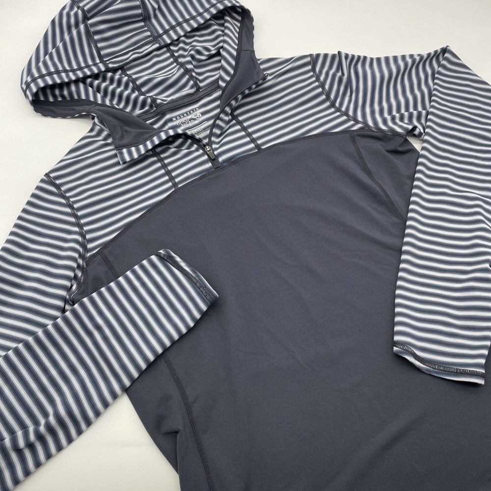 Mountain Hardware Womens Medium Hoodie Quarter Zip Pullover Blue Striped
